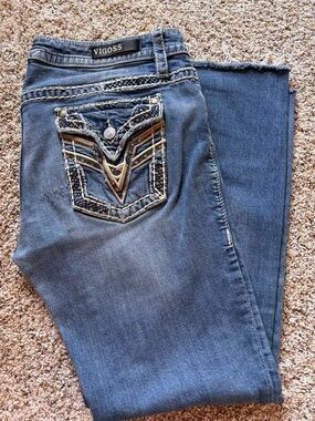 Vigoss Women's Blue Bootcut Jeans with Embroidered Back Pockets